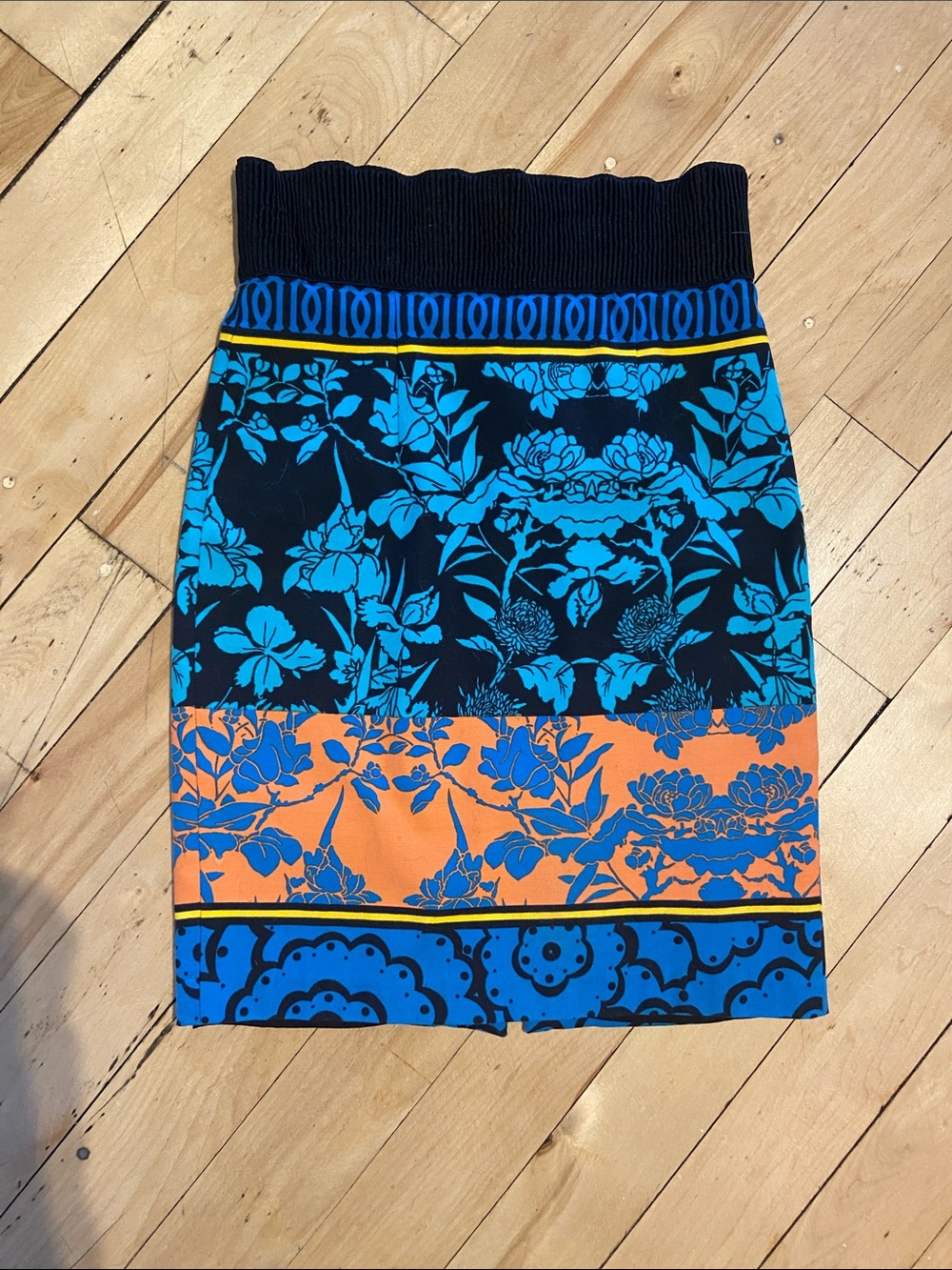Tracy Reese Black, Blue & Orange Floral Pencil Skirt